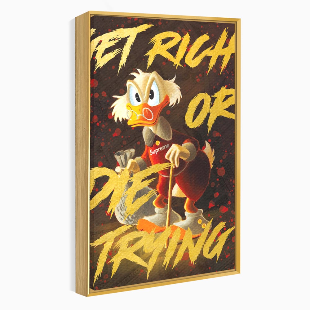 Tablou canvas cu tablou canvas cu scrooge mcduck, in rama de aluminiu auriu